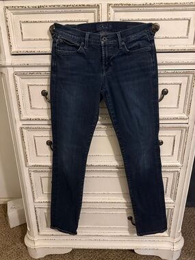 Lucky Brand Women's Dark Blue Skinny Jeans. The inseam is 30 inches.